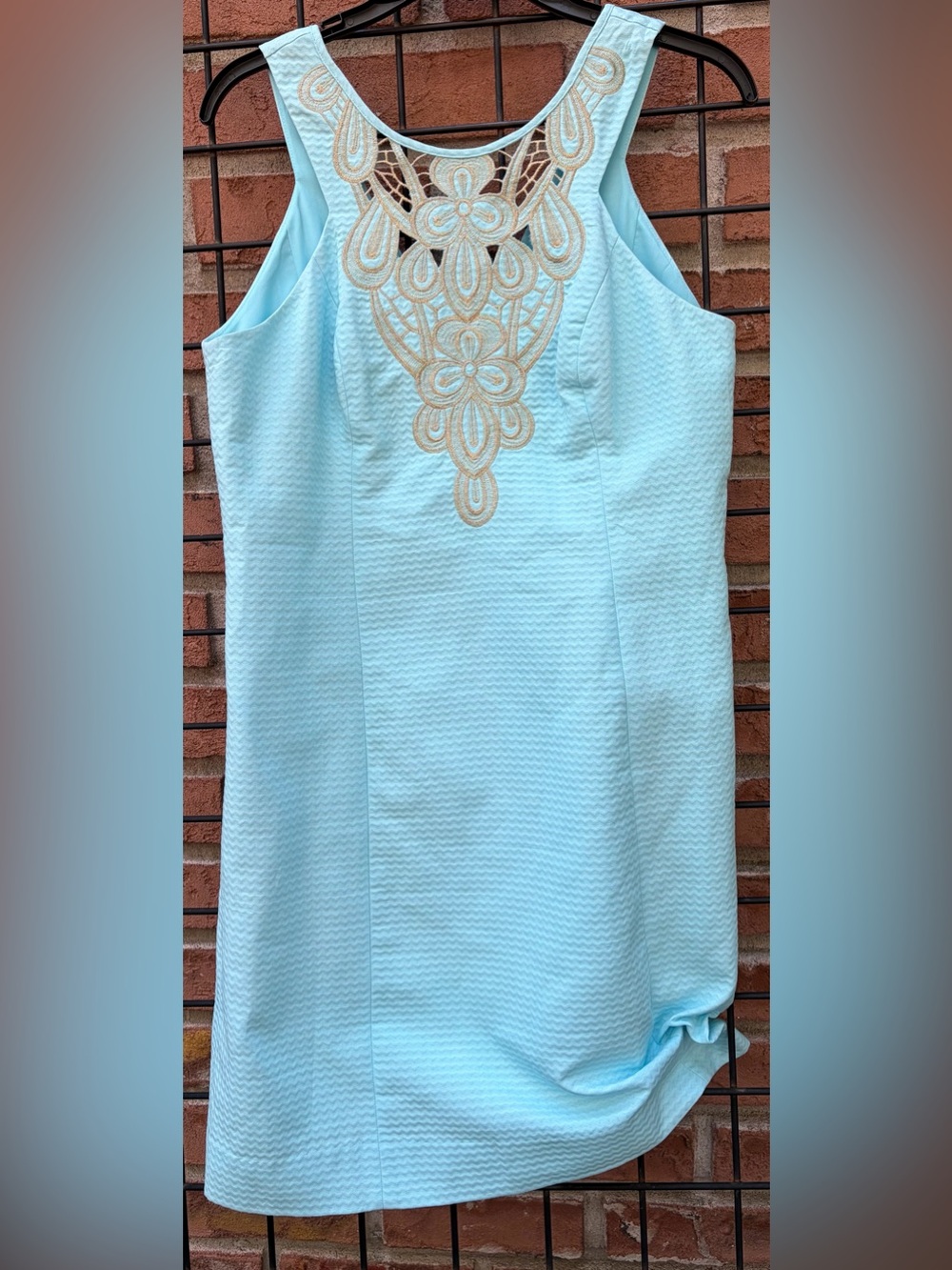Lilly Pulitzer Light Blue Sleeveless Dress with Gold Embroidered Yoke